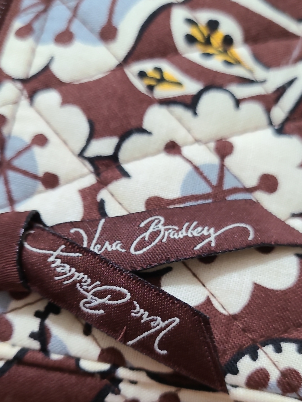 Vera Bradley Brown, White & Light Blue Quilted Shoulder Bag - Picture 9 of 9